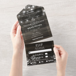 Rustic Winter Wonderland Snowflakes Wedding All In One Uitnodiging