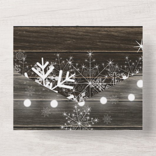 Rustic Winter Wonderland Snowflakes Wedding All In One Uitnodiging (Achterkant)