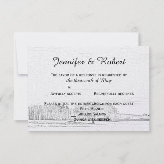 Rustic Winter Wonderland Wedding Response Card RSVP Kaartje (Voorkant)