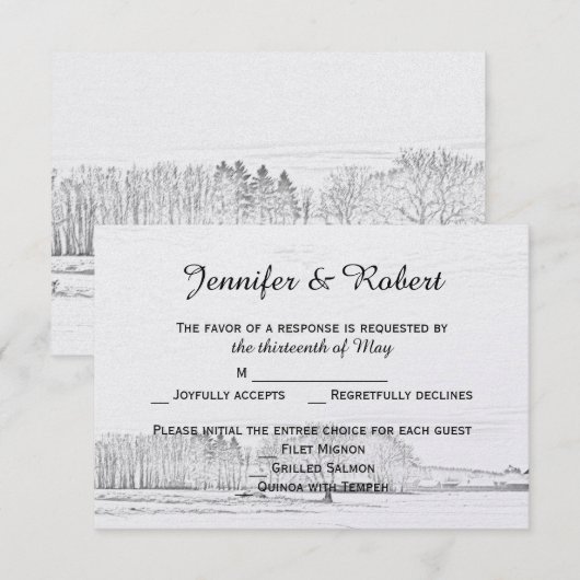 Rustic Winter Wonderland Wedding Response Card RSVP Kaartje (Voorkant / Achterkant)