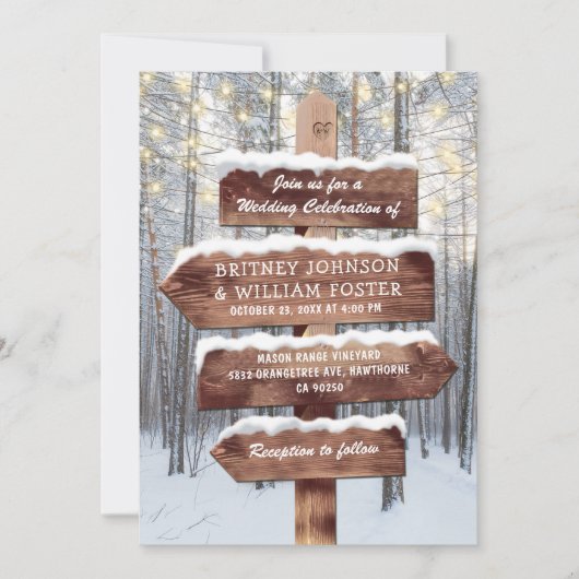 Rustic Winter Wonderland Woodland Lights Wedding Kaart (Voorkant)