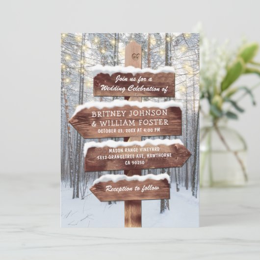Rustic Winter Wonderland Woodland Lights Wedding Kaart (Staand voorkant)