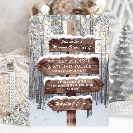 Rustic Winter Wonderland Woodland Lights Wedding Kaart