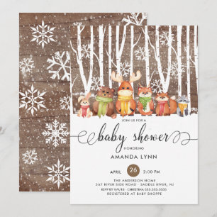 Rustic Winter Woodland Animals Baby shower Kaart