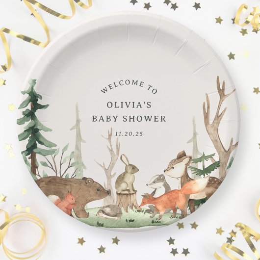 Rustic Winter Woodland Baby Shower Papieren Bordje