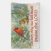 Rustic Winter Woodland Cardinal Chipmunk Scripture Spandoek (Verticaal)