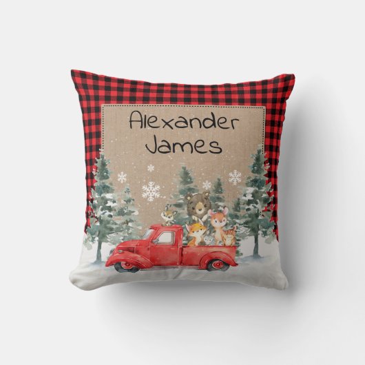 Rustic Winter Woodland Forest Animals Baby Nursery Kussen (Voorkant)