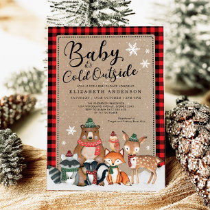 Rustic Winter Woodland Forest Animals Baby shower Kaart