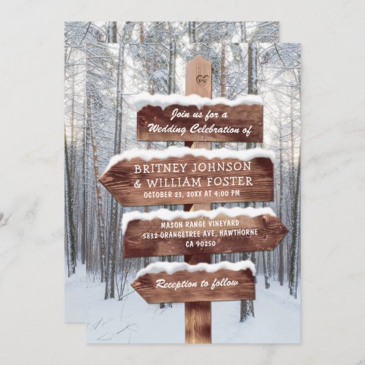 Rustic Winter Woodland Kerstbruiloft Kaart (Voorkant / Achterkant)