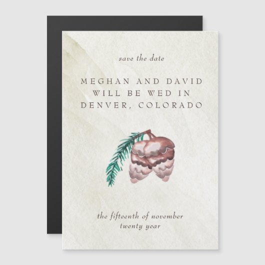 Rustic Winter Woodland Pine Cone Save the Date (Voorkant / Achterkant)