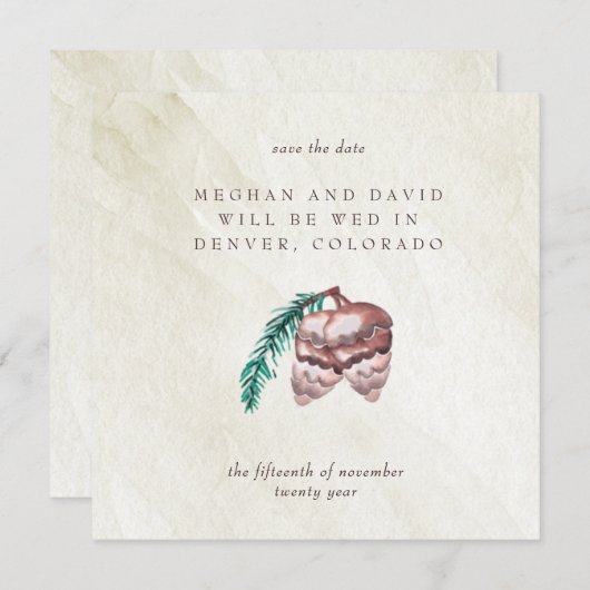 Rustic Winter Woodland Pine Cone Save the Date Aankondiging (Voorkant / Achterkant)