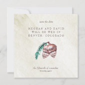 Rustic Winter Woodland Pine Cone Save the Date Aankondiging (Voorkant)