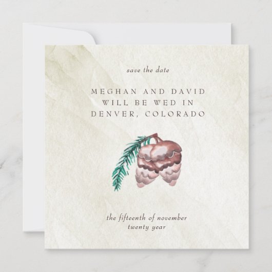 Rustic Winter Woodland Pine Cone Save the Date Aankondiging (Voorkant)