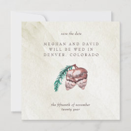 Rustic Winter Woodland Pine Cone Save the Date Aankondiging