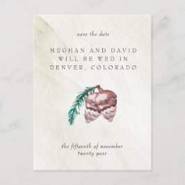 Rustic Winter Woodland Pine Cone Save the Date Aankondigingskaart