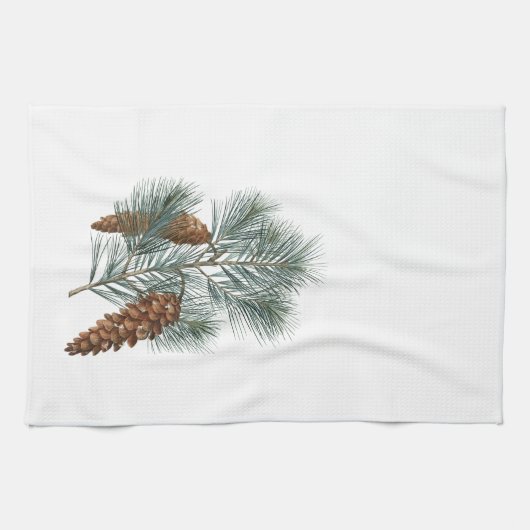 Rustic Winter Woodland Pine Cones and Branch Theedoek (Horizontaal)