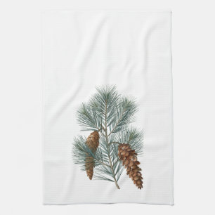 Rustic Winter Woodland Pine Cones and Branch Theedoek