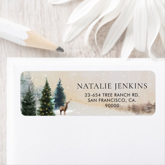 Rustic Winter Woodland Return Address Etiket (Insitu)