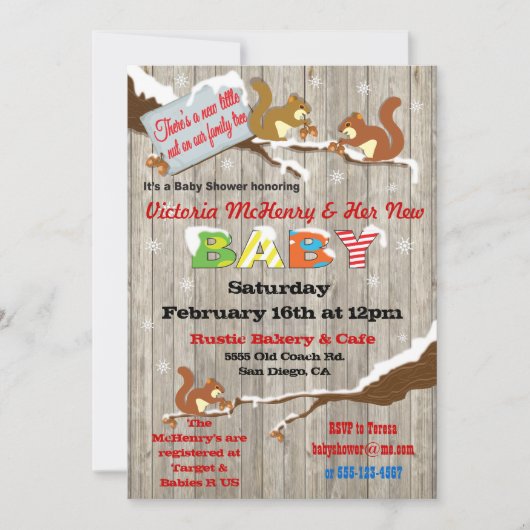 Rustic Winter Woodland Squirrel Baby shower Kaart (Voorkant)