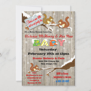 Rustic Winter Woodland Squirrel Baby shower Kaart