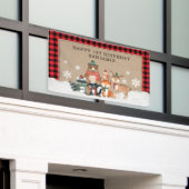 Rustic Winter Woodland Wilde dieren 1e verjaardag Spandoek (Buitenkant Gebouw)