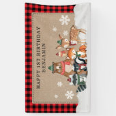 Rustic Winter Woodland Wilde dieren 1e verjaardag Spandoek (Verticaal)
