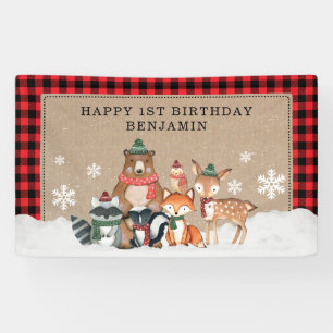 Rustic Winter Woodland Wilde dieren 1e verjaardag Spandoek