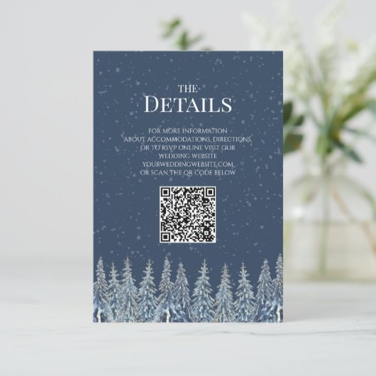 Rustic Winter Woods Wedding QR code Details Insert Informatiekaartje (Staand voorkant)