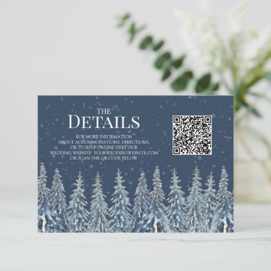 Rustic Winter Woods Wedding QR code Details Insert Informatiekaartje (Staand voorkant)