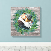 Rustic Winter Wreath Kerstfeestdag Foto Canvas Afdruk (Insitu (Houten vloer))