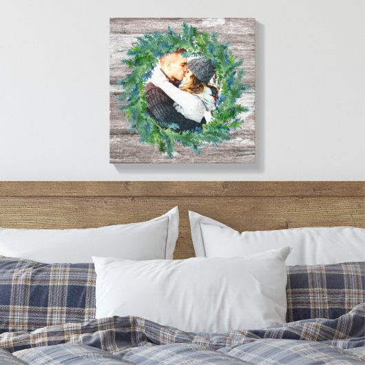 Rustic Winter Wreath Kerstfeestdag Foto Canvas Afdruk (Insitu (Slaapkamer))