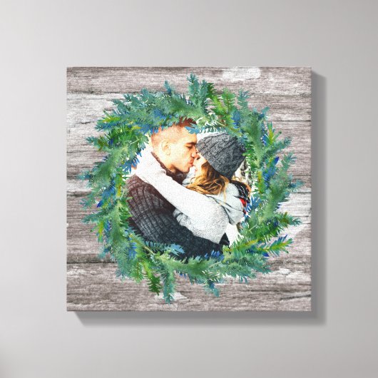 Rustic Winter Wreath Kerstfeestdag Foto Canvas Afdruk (Voorkant)