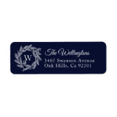 Rustic Winter Wreath Monogram Blue Address Etiket (Voorkant)