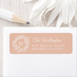 Rustic Winter Wreath Monogram Blush Adres Etiket