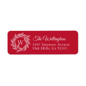 Rustic Winter Wreath Monogram Red Adres Etiket (Voorkant)