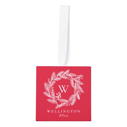 Rustic Winter Wreath Monogram Red Foto Decoratie (Voorkant)