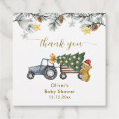 Rustic Winter X'mas Tree Tractor Bear Baby Shower  Bedankjes Labels (Voorkant)
