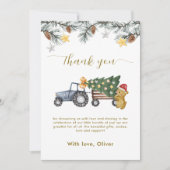 Rustic Winter X'mas Tree Tractor Bear Baby Shower  Bedankkaart (Voorkant)