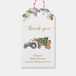 Rustic Winter X'mas Tree Tractor Bear Baby Shower Cadeaulabel