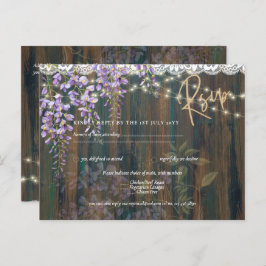 Rustic Wisteria Wood Lace Lights Wedding RSVP Briefkaart
