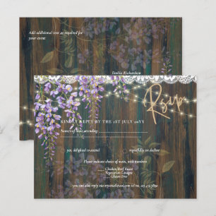 Rustic Wisteria Wood Lace Lights Wedding RSVP Briefkaart
