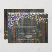 Rustic Wisteria Wood Lace Lights Wedding RSVP Briefkaart (Voorkant / Achterkant)