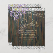 Rustic Wisteria Wood Lace Wedding Save Date (Voorkant / Achterkant)