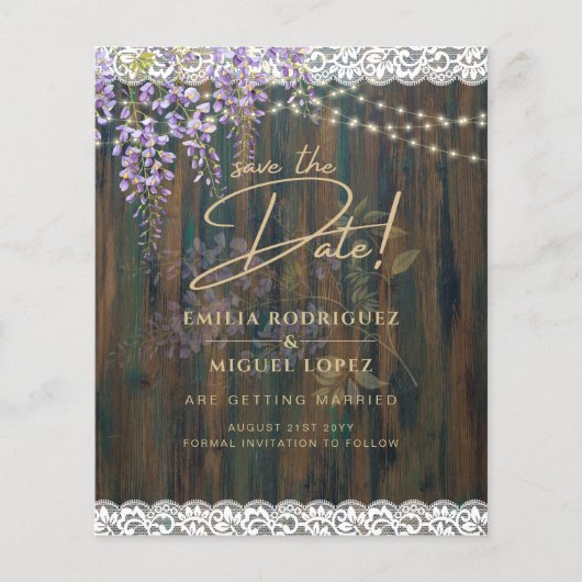 Rustic Wisteria Wood Lace Wedding Save Date (Voorkant)