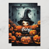 Rustic Witch Bats Pumpkins Halloween Party Kaart (Voorkant / Achterkant)