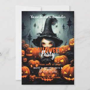 Rustic Witch Bats Pumpkins Halloween Party Kaart