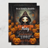 Rustic Witch Bats Pumpkins Halloween Party Kaart (Voorkant / Achterkant)