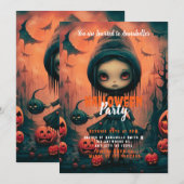 Rustic Witch Bats Pumpkins Halloween Party Kaart (Voorkant / Achterkant)