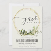 RUSTIC WITTE BLADGROENE PLANT MET GOUD LOOF WATERV SAVE THE DATE (Voorkant)