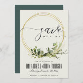 RUSTIC WITTE BLADGROENE PLANT MET GOUD LOOF WATERV SAVE THE DATE (Voorkant / Achterkant)